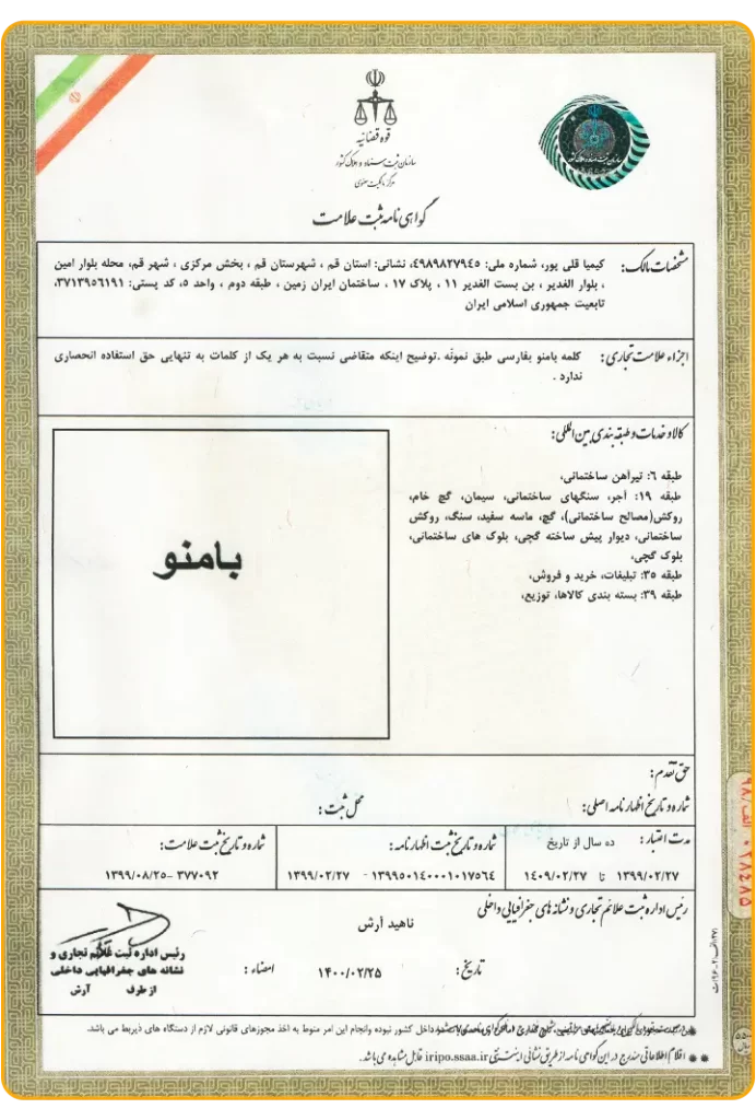 گواهینامه ثبت برند